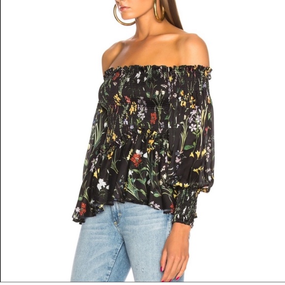Alexis Tops - ALEXIS *Elsa* black floral smocked off shoulder boho blouse top XS